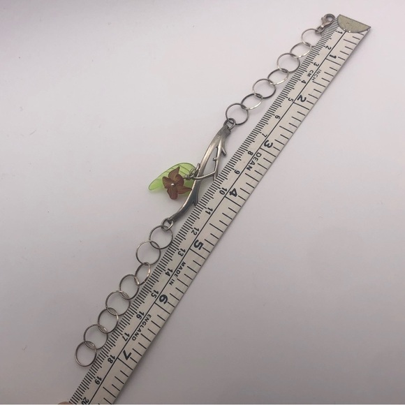 VTG Sterling Silver & Plastic Flower & Leaf Accent Floral Bracelet 7.5” - Picture 6 of 6